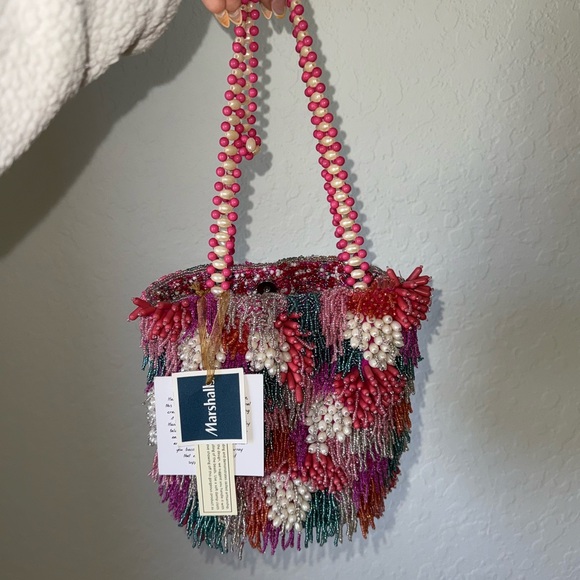 made in india Handbags - Vibrant Beaded Mini Bag with Pink Accents